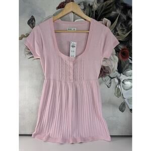 Hollister Pink Knit Tunic Blouse Short Sleeve Button Cable Knit Scoop Neck S